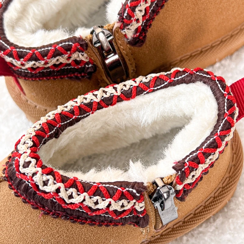 جديد أحذية الثلوج موضة الشتاء الدافئ حذاء بوت بطول الكاحل متعدد الاستخدامات سميكة 2025 ريترو طفل الفتيات التمهيد الكلاسيكية العرقية الفتيان الأحذية 1-8 Y بوتاس #6