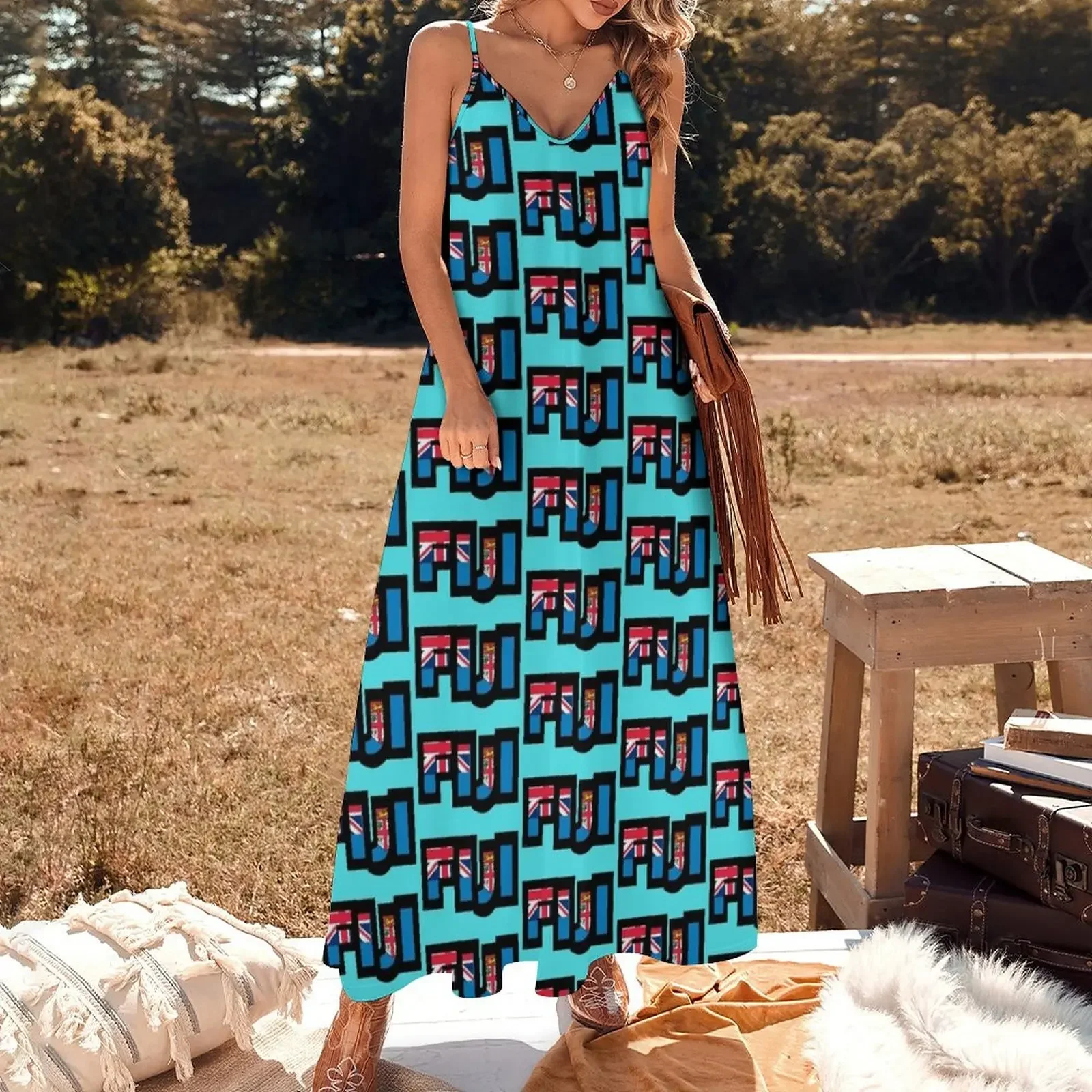 Fiji Font with Fijian Flag Sleeveless Dress elegant women's sets dress women summer prom dress dresses ladies 2024 summer