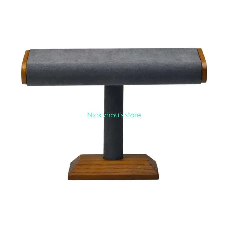 E15E منظم المجوهرات الخشبية تصميم إغلاق الأنبوب المسطح وبطانة عرض من جلد الغزال الصناعي لتزيين المنزل بالتجزئة