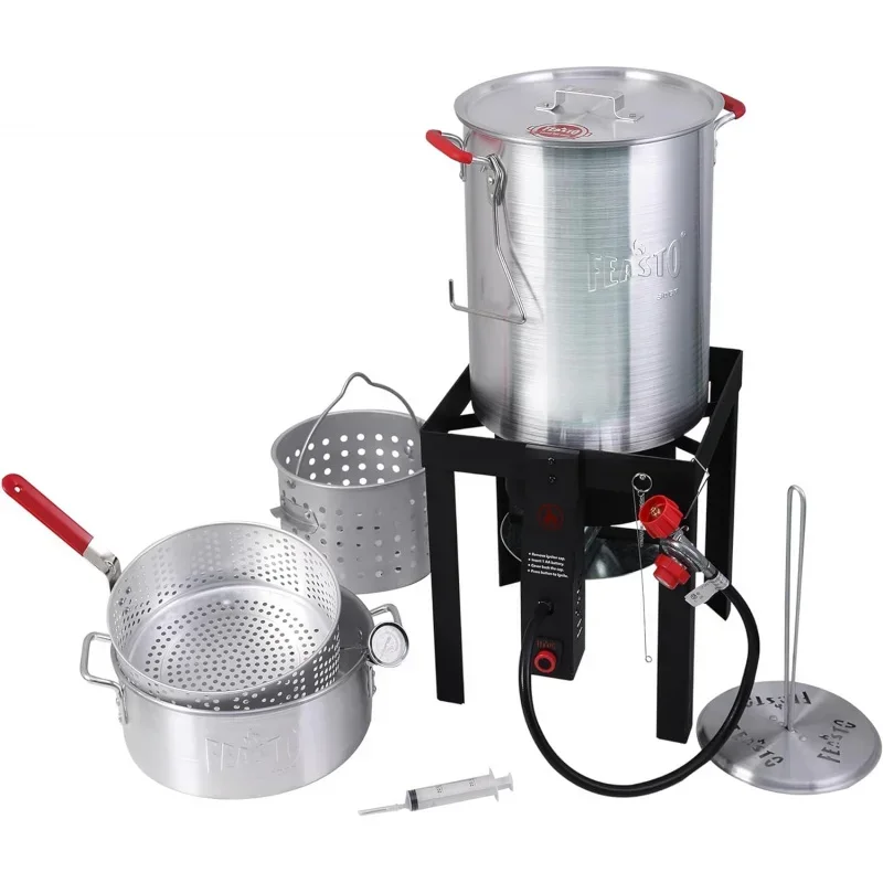 30 Qt Turkey Fryer with Basket & 10QT Fish Fryer Kit, 50,000 BTU Propane Burner, CSA Certified, Ignition, 10 PSI Re