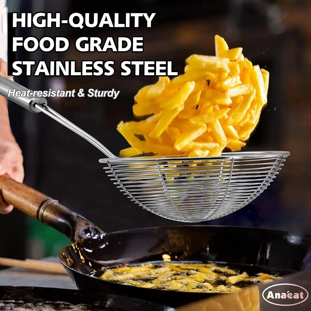 3-Piece Stainless Steel Spider Skimmer Set - Long Handle Pasta Strainer Spoons for Cooking & Frying (4.5
