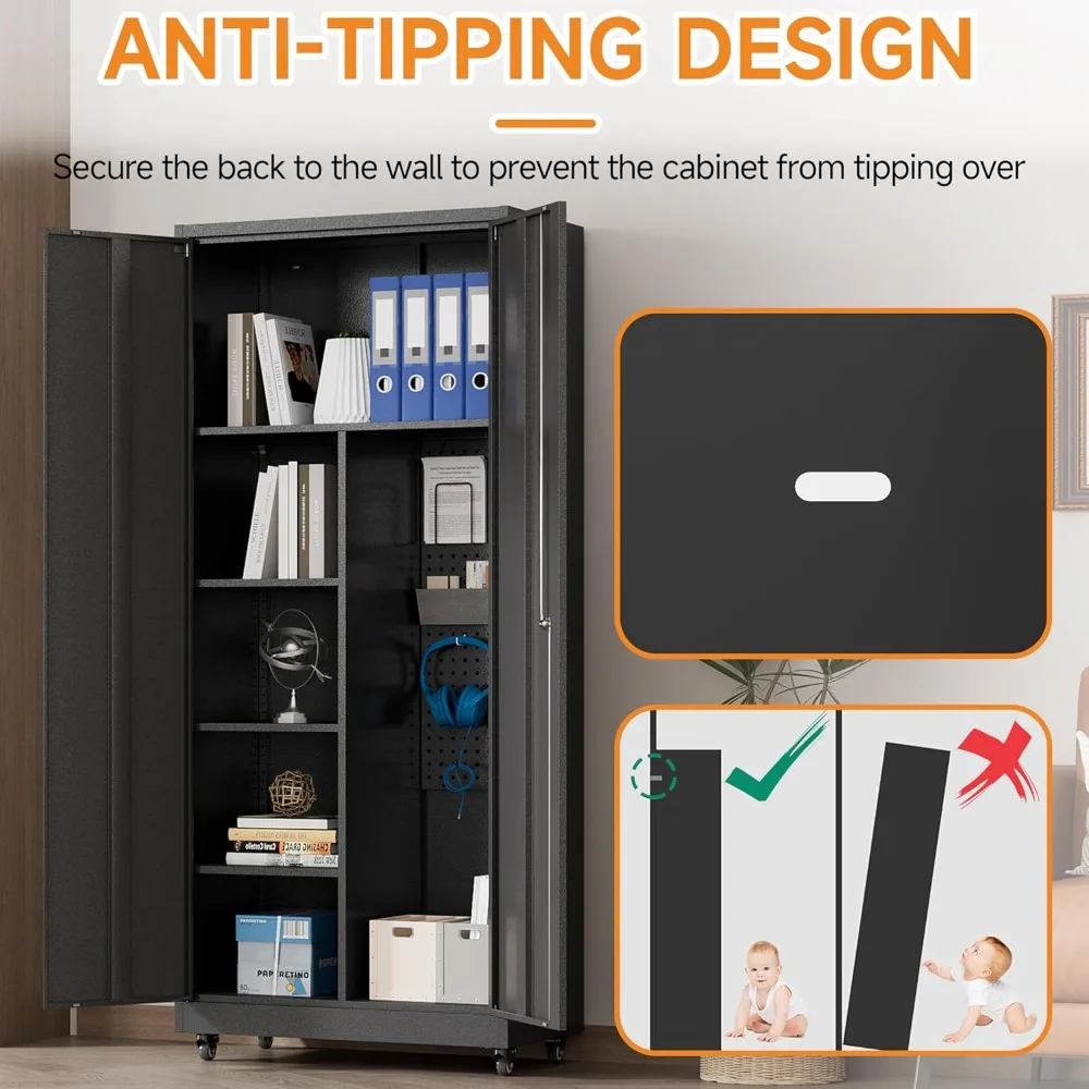 二重扉のスチール製工具収納キャビネット（調節可能な棚と施錠機能付き）