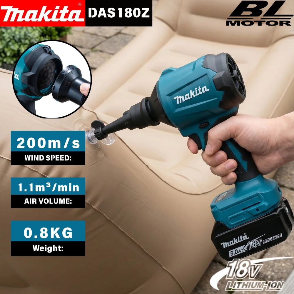 Makita DAS180 Bare Air Blower 18V Brushless Inflator Tool With Nozzle For Home Dust Removal & Inflation