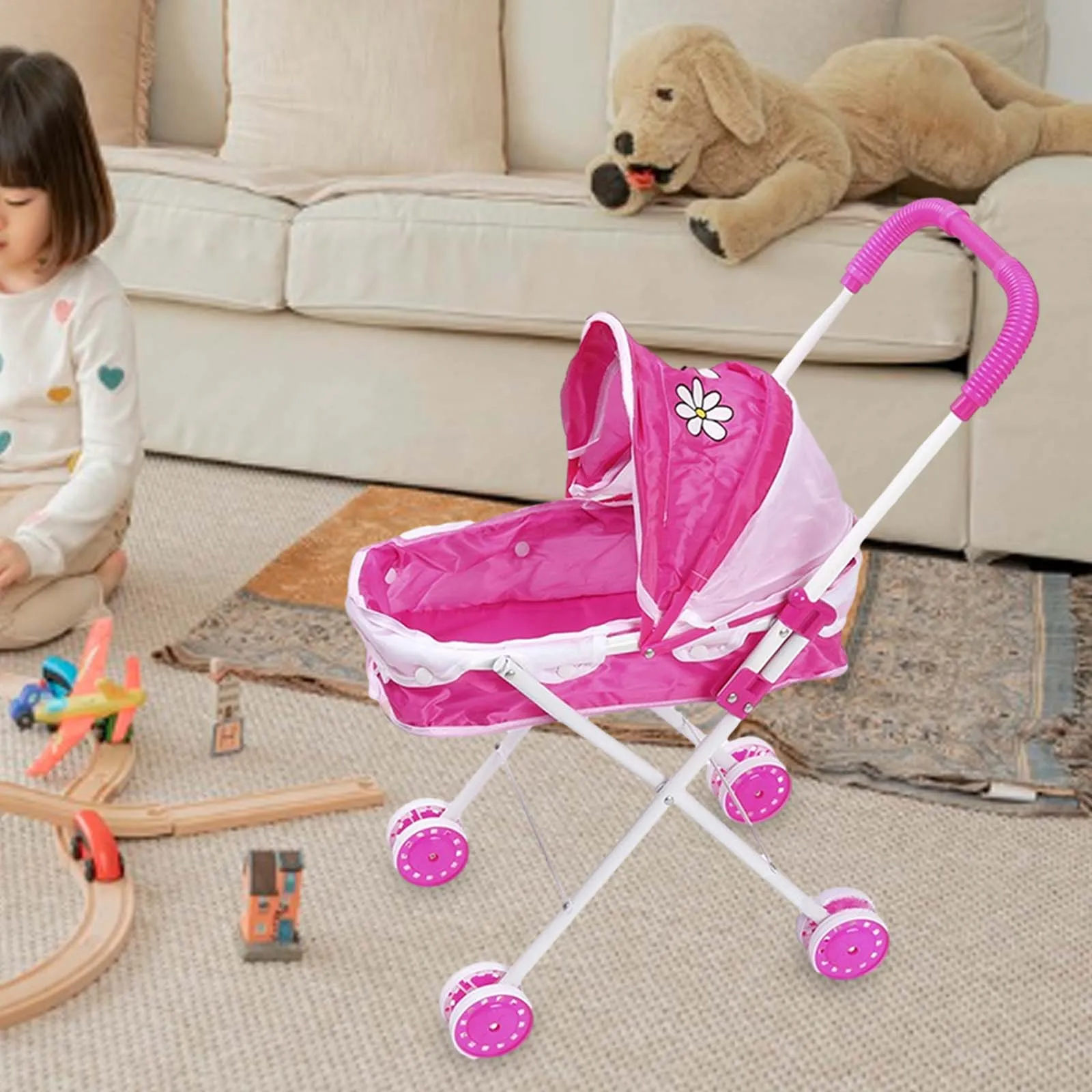 Foldable Baby Doll Stroller Simulation Pretend Play Miniature Scene Model Accs For Girls Gift Educational Mini Pram For Aged 2+