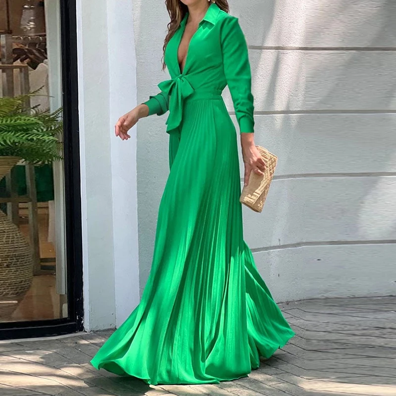 aliexpress long dresses Elegant Maxi Dresses For Women V Neck Lace Up Flower Print Casual Long  Sleeve High Waist Long Dress Boho