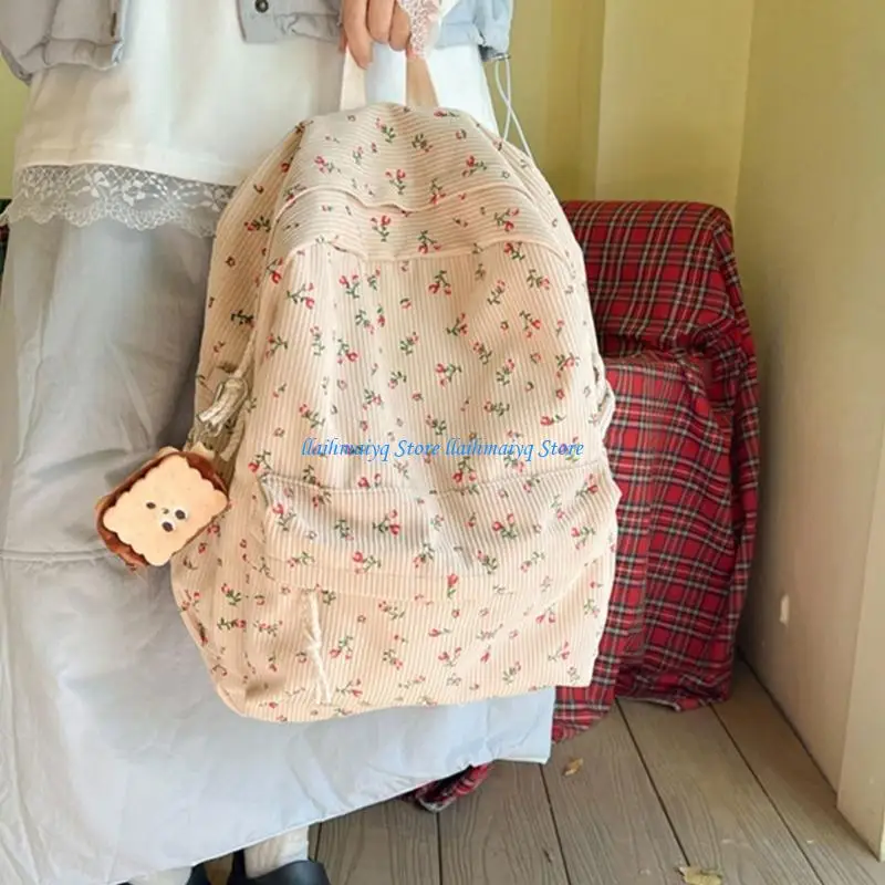 

573B Flower Print Backpack Student School Bag Large Capacity Backpack Preppy Bag