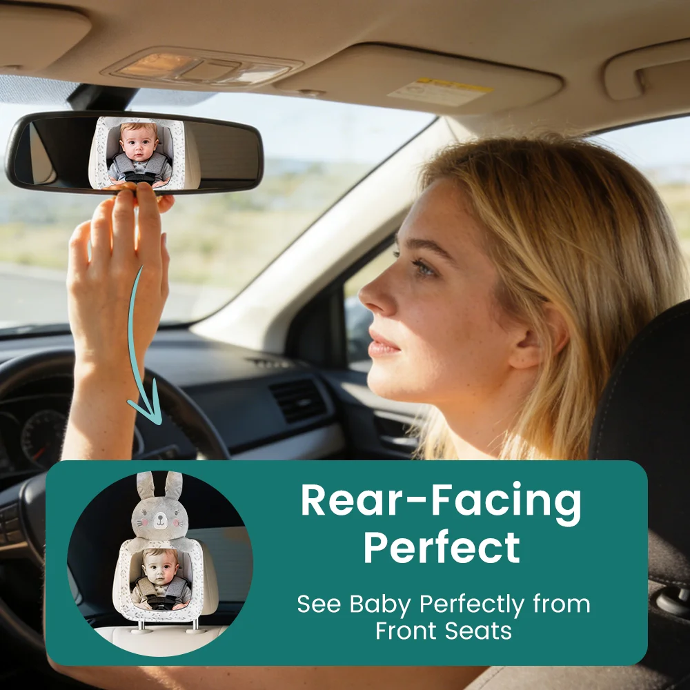 かわいいウサギのベビーカーシートミラー、後向き幼児用安全カーミラー、簡単設置のための調節可能なストラップ