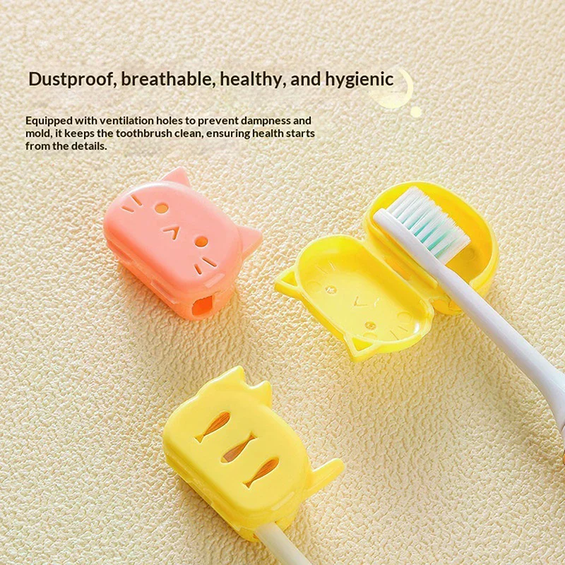 4pcs Cat Shape Travel Toothbrush Head Covers Toothbrush Protector Cap Case Protective Portable Plastic Clip For Household Travel