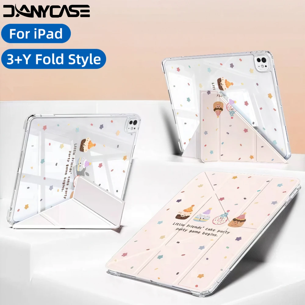 

3+Y-fold Track Clear Cover For iPad Pro 11 12.9 13 M2 M4 M3 Case 9.7 10.2 5th 6th 7/8/9 10th 11th mini 6 7 case Air 3 4 5 6