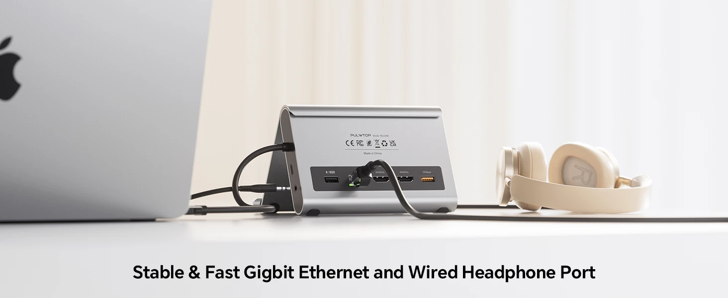 PULWTOP USB-C Dockingstation Ständer Laptop-Dock mit 2 HDMI, PD, Ethernet, USB A/C 10Gbps, Audio, SD/TF, USB 2.0 – Detail 7
