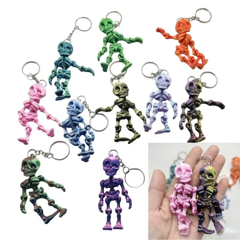 3D Printed Skeleton Keychain Pendant Joint Mobility Stress Relief Toys Desktop Ornament Craft For Kid Halloween Gift