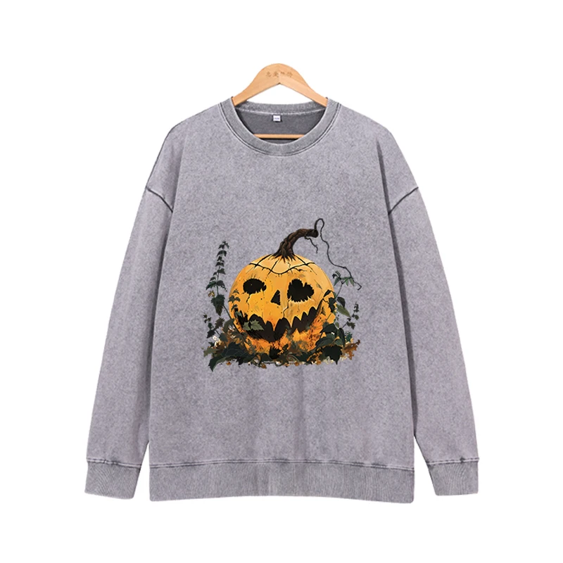 Halloween Evil Pumpkin Creative Long Sleeve Top Dark Printed Loose Men's and Women's Round Neck Long Sleeve Multifunctional Top