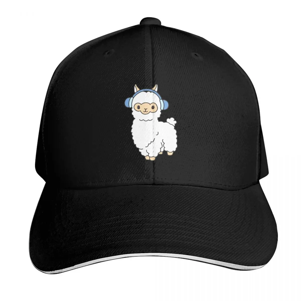 Alpaca wearing headphones Baseball Cap Six Panel Structured Crown Sun Protection UPF 50+ Breathable Mesh Back