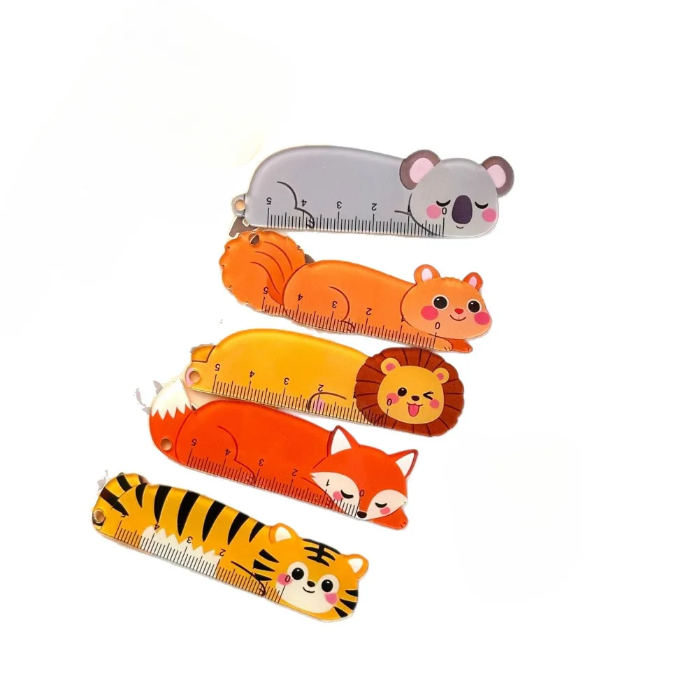 5Pcs/Set Cute Cartoon Animal Shaped Ruler Student Acrylic Straight Rulers Drawing and Measuring Tool Small Pendant Stationery