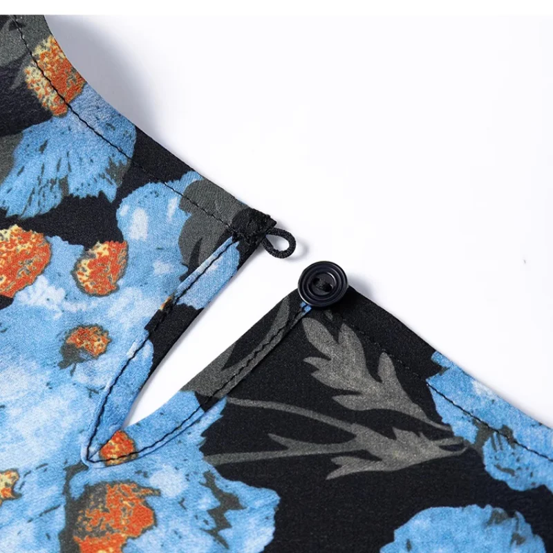 버드트리 여름 100% 뽕나무 실크 드레스, 여성용 더블 크레이프 O넥 루즈 플로럴 프린트 반팔 드레스, 신상 2025 D55002JF