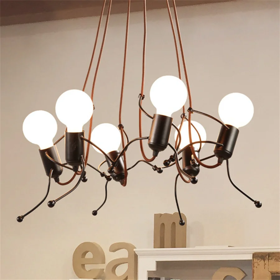 

E27 Little Man Hanging Lamp Iron Swing Pendant Light Cartoon Man Climbing Chandelier for Kids Room Restaurant Cafe Bar Decor