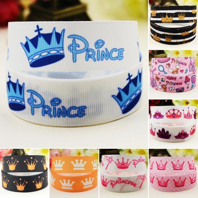 22mm 25mm 38mm 75mm Crown cartoon printed Grosgrain Ribbon party decoration 10 Yards satin ribbons