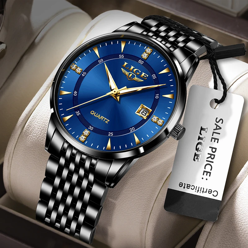 

LIGE модные роскошные кварцевые мужские часы классические наручные часы с ремешком из нержавеющей стали водонепроницаемые повседневные спортивные светящиеся часы с датой для мужчин + коробка