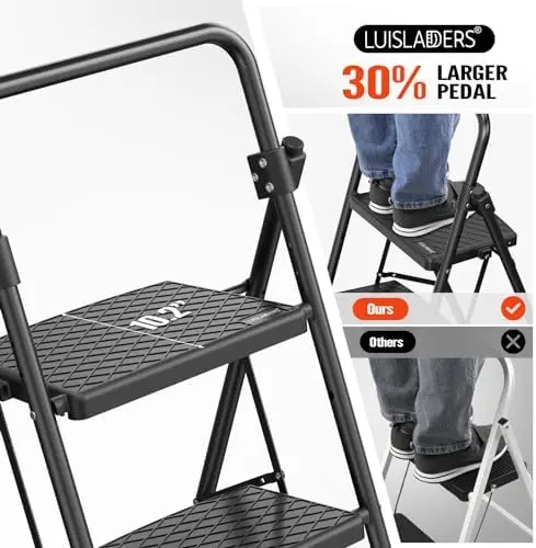 3 Step Ladder with Handrails, Folding Step Stool with Widened Anti-Slip Pedal, 500lbs Lightweight  Ladder 3