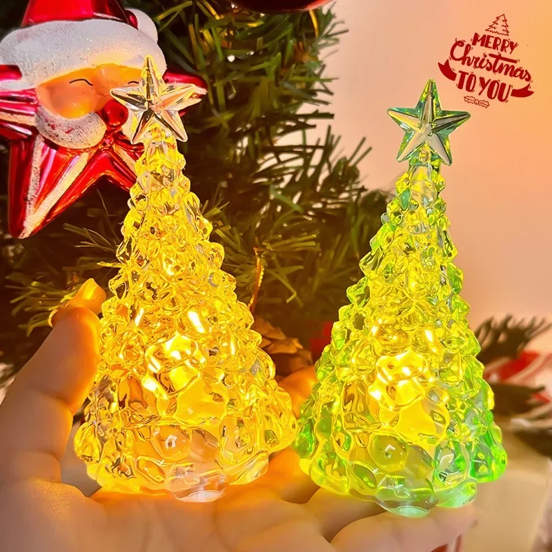 LED Christmas Star Tree Night Light Warm Colorful Battery For Home Bedroom Christmas Table Decoration Candle Light Children Gift