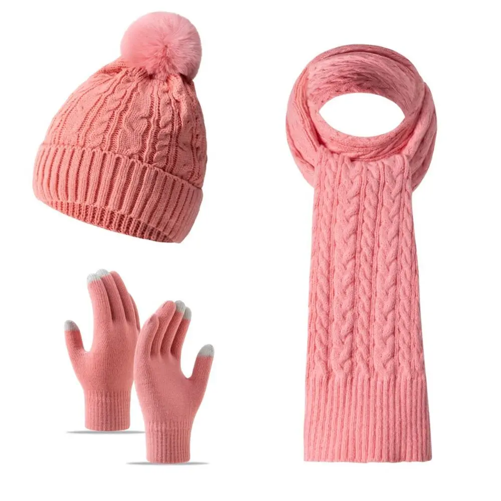 3Pcs/Set Warm Winter Hat Scarf Gloves Set Knitted Thicken Knit Beanie Snood Set Touchscreen Elastic Scarf Neck Warmer Suit