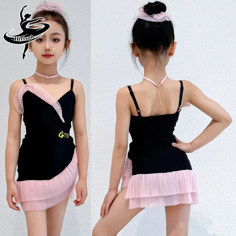 

2026 Summer Girls Latin Dance Clothes Kids Sleeveless Practice Dress Ruffles Suit Cha Cha Rumba Dance Training Outfit
