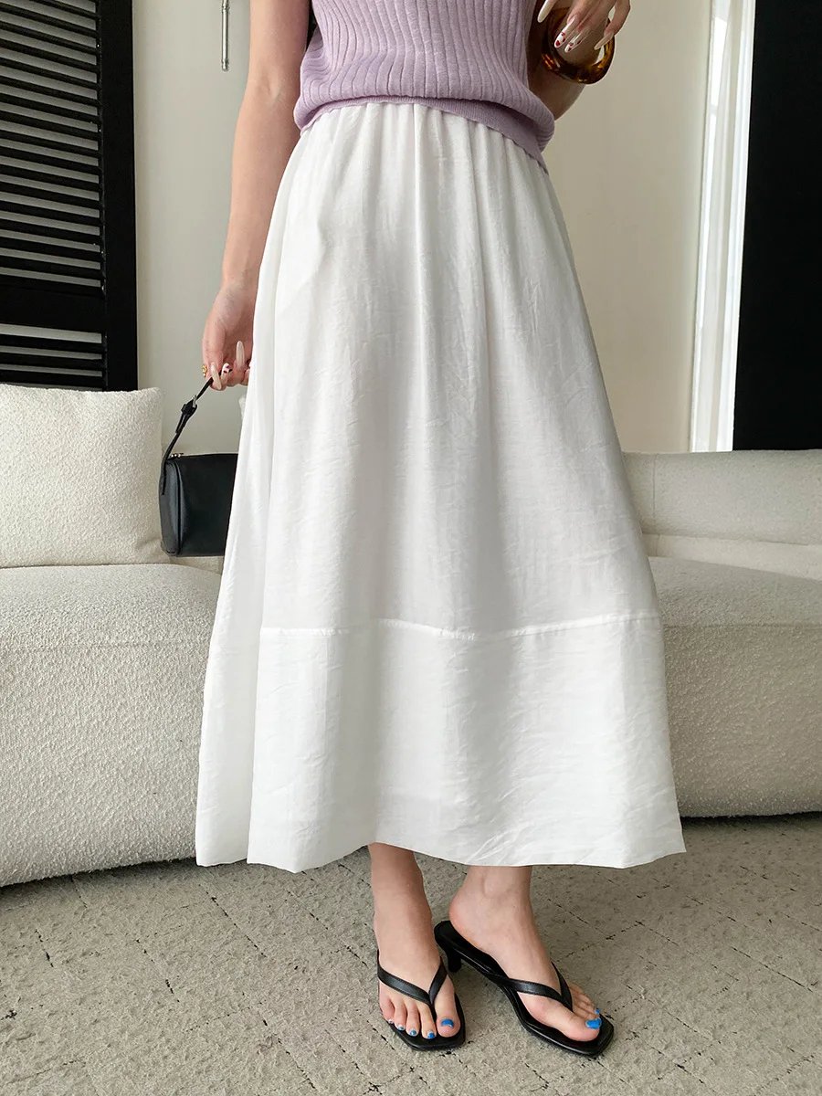 

Summer women's casual solid color elastic waist splicing A-line slimming half skirt