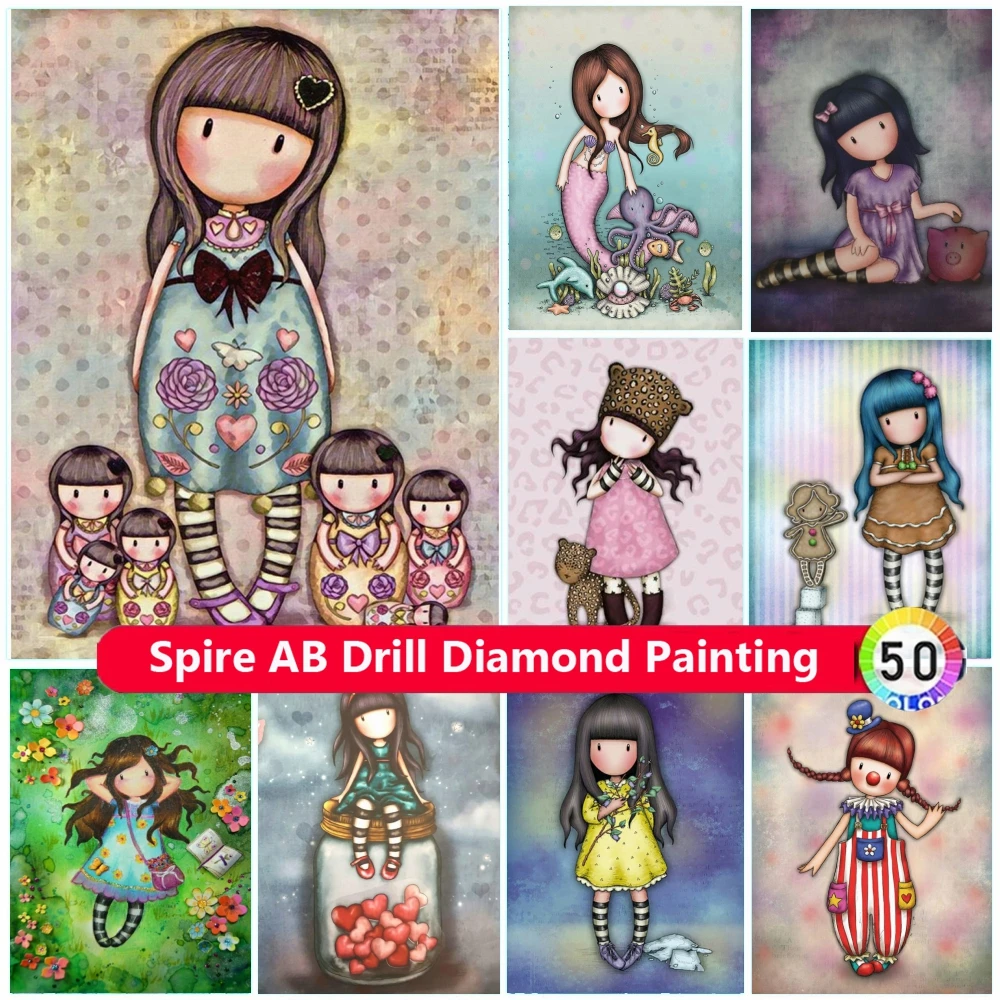 Cartoon Little Dolls Girl Diy AB Diamond Painting Embroidery Cute Picture Art Cross Stitch Mosaic Home Decor Handmade Kids Gift