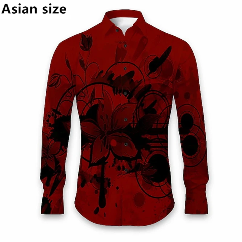 

2025 Spring Autumn Colorful Graffiti Flower Print Shirts Men Harajuku Streetwear Trendy Long Sleeve Shirt Formal Men Clothing