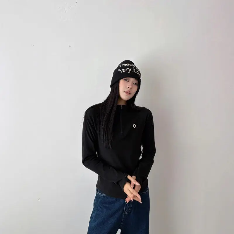 Damska bluza sportowa z zamkiem błyskawicznym, aksamitna, dopasowana, długa, z rozpinanym kołnierzem, młodzieżowa, modna, kolekcja zimowa.