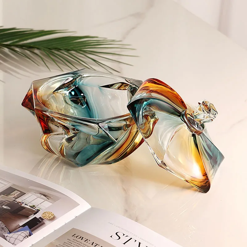 Creative Home Decoration Colorful Crystal Glass Bottles, Dust-proof Lid Storage, Dessert Candy Jars, Tea Candy Vase, Sugar Pot