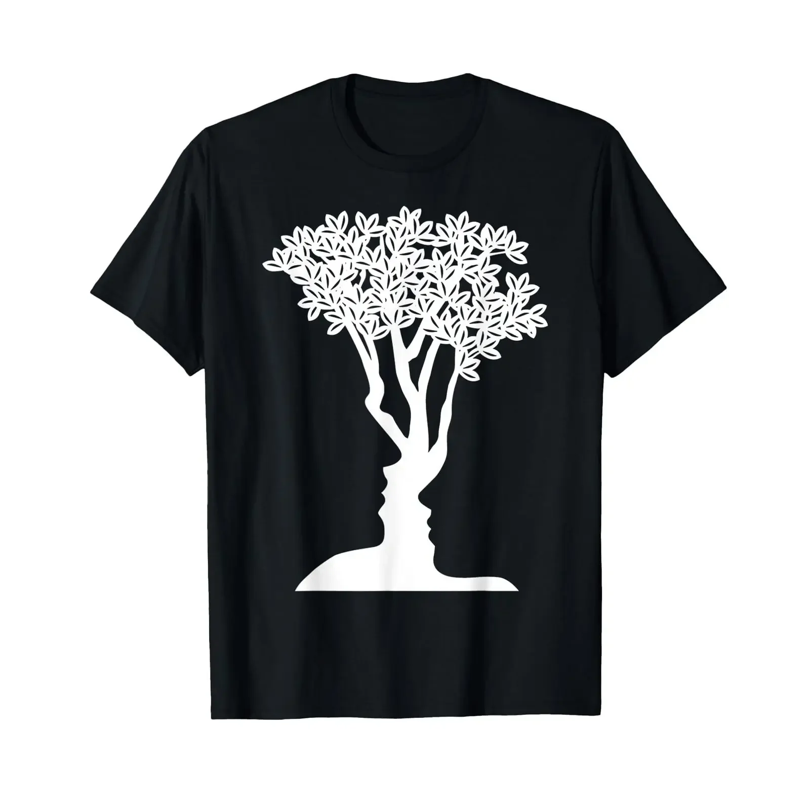 Optical Illusion Tree Man Woman Faces T Shirt black vintage Washed Stylish Comfortable Slightly streetwear Versatile Soft