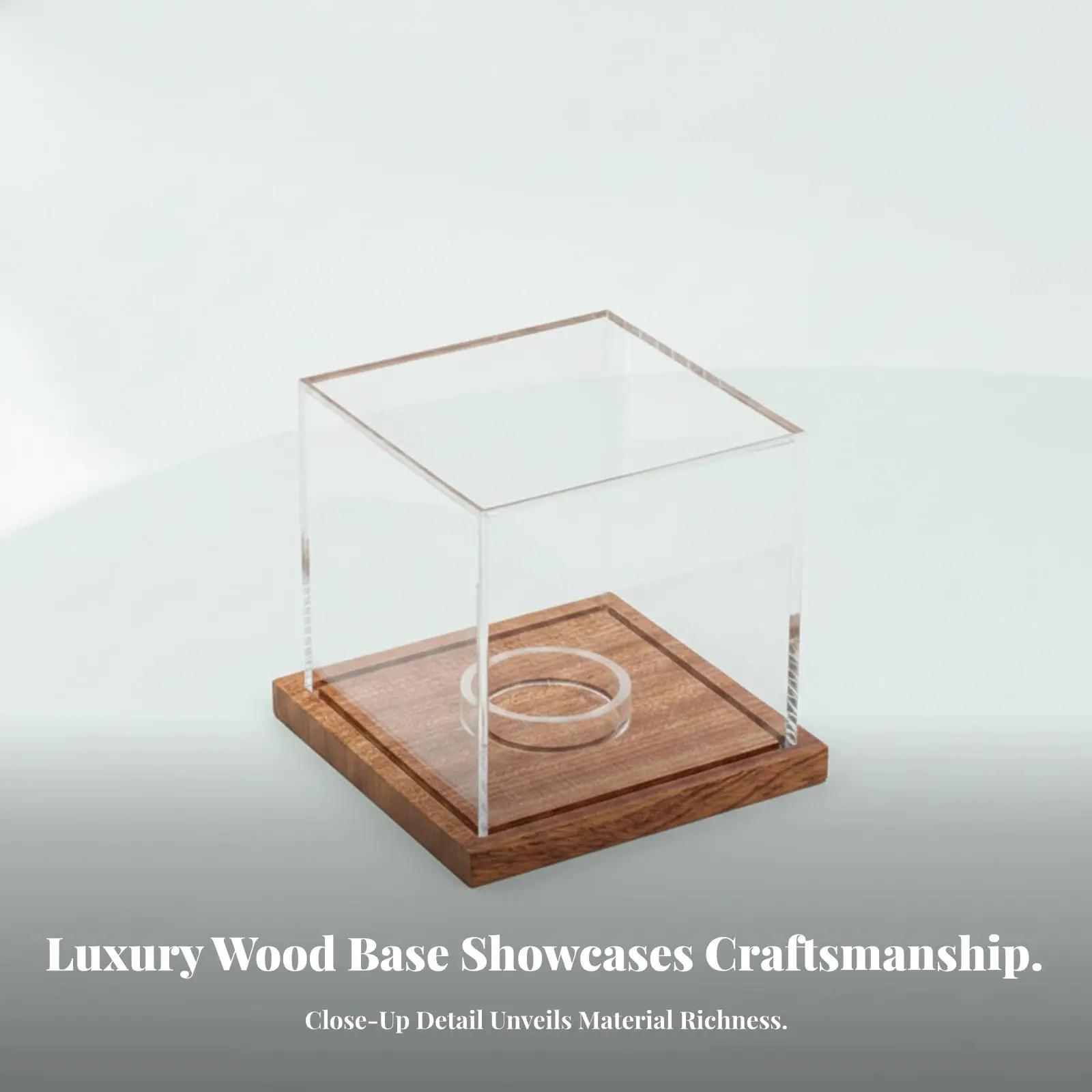 Acrylic Display Case with Solid Wood Base for Single Ball Showcase Bookshelf Decor