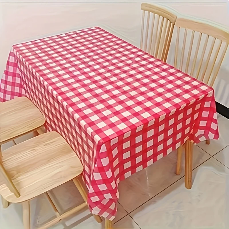 1/3/5Pcs Red‑White Checkered Disposable Plastic Tablecloth, Waterproof Table Cover for Picnic Birthday Party Christmas Carnival