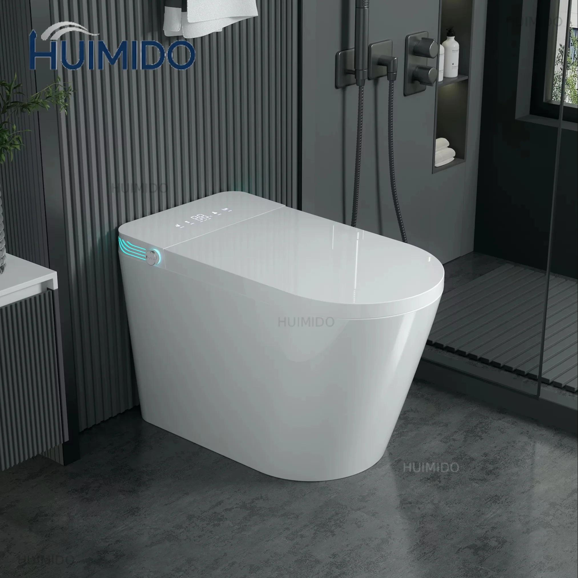 Smart Toilet with Automatic Flushing Heated Seat Warm Water Bidet Front Rear Wash Remote Control IPX4 Waterproof Energy Saving