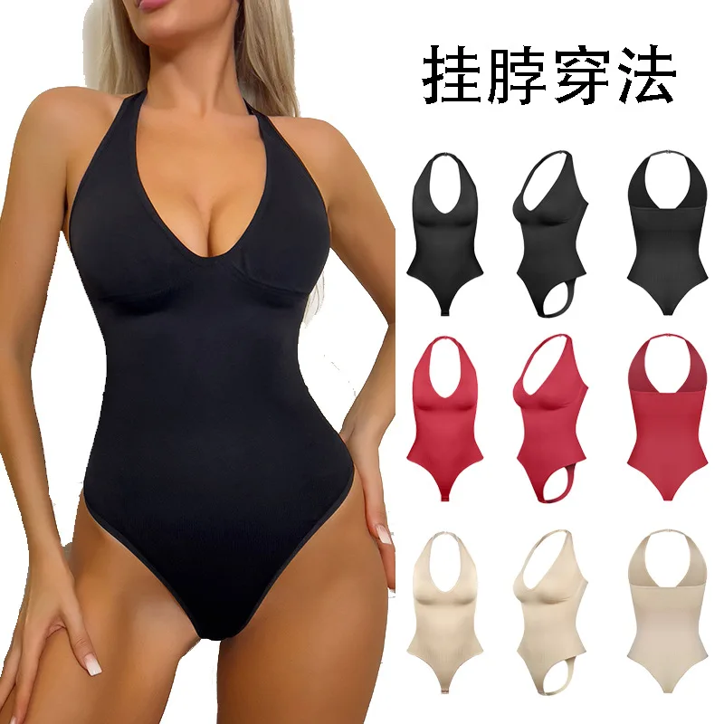 

Hot-selling Popular Neck Vest Two Wear Plastic Waist Belly Low Neck Onesie Seamless Open European and American