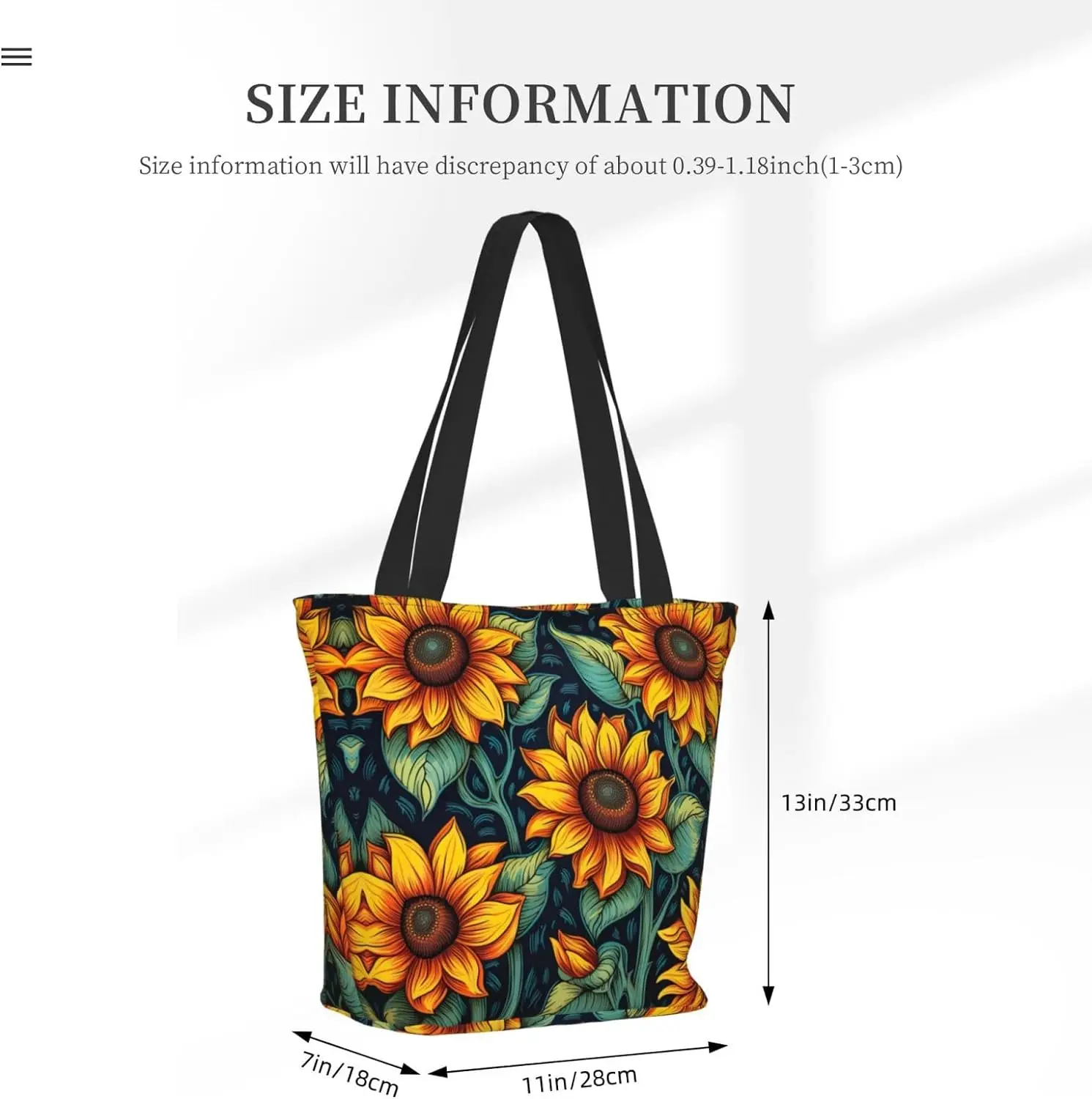 Sacola floral com zíper para mulheres, bolsa de ombro de pano anti-água, bolso de malha, resistente, casual, retrô, girassóis, primavera