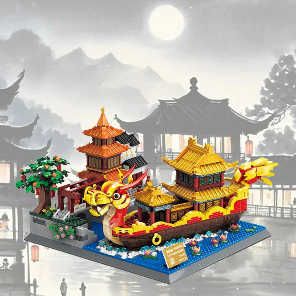 Kreative Schiff Baustein China Nanjing Qinhuai Fluss Malerei Boot Bau Ziegel Modell Sets Pädagogisches Spielzeug Für Geschenke