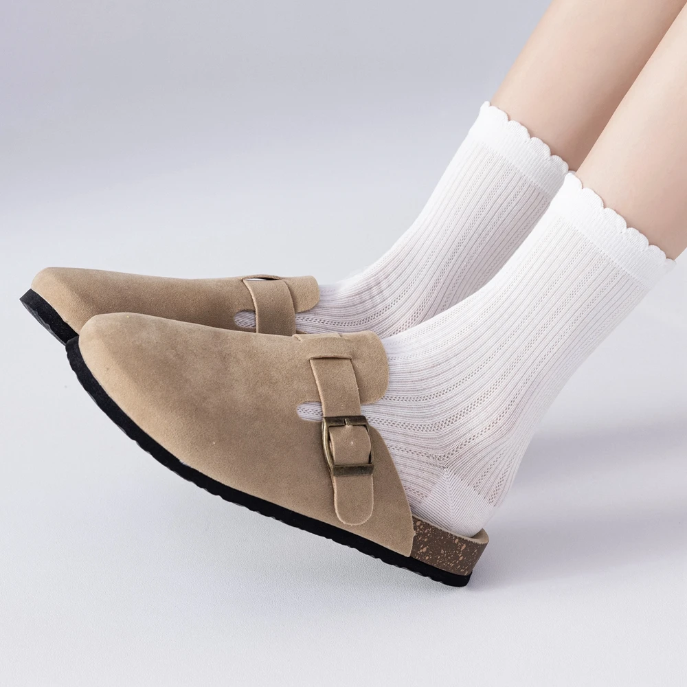 4 pares de meias de algodão de alta qualidade meias de verão mulheres babados macio confortável respirável meias casuais soltas