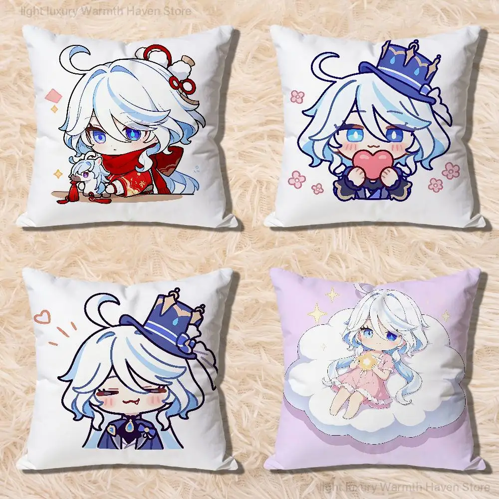 

G-Genshin Impact Furina Pillow Cases for Bedroom Living Room Sofa Home Decor Polyester Cushion Cover with Zipper