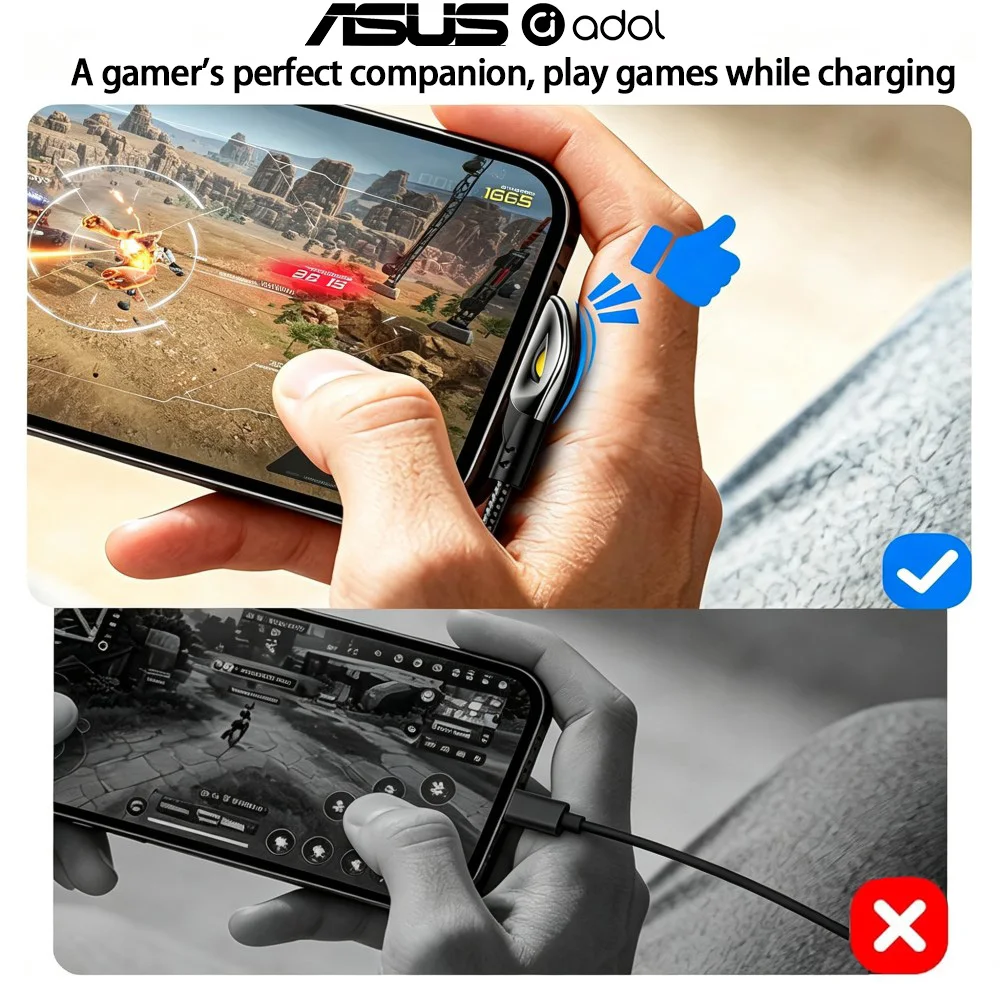 ASUS 90-Grad-USB-C-zu-Typ-C-Kabel 60W PD Schnellladung Nylon-Geflecht 1,8M Datenkabel für Telefon, Tablet, Spielkonsole – Detail 3