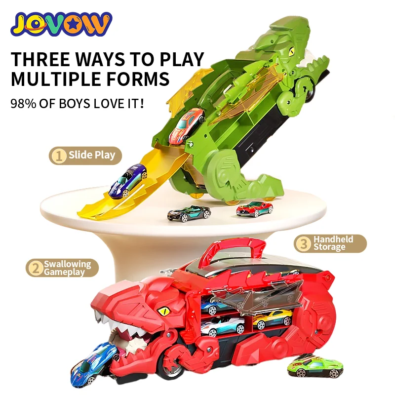 New Folding Dinosaur Transport Track Children's Toy Large Inertial Alloy Cars Carrier Truck Pull Back Vehicle Game Toy For Kids