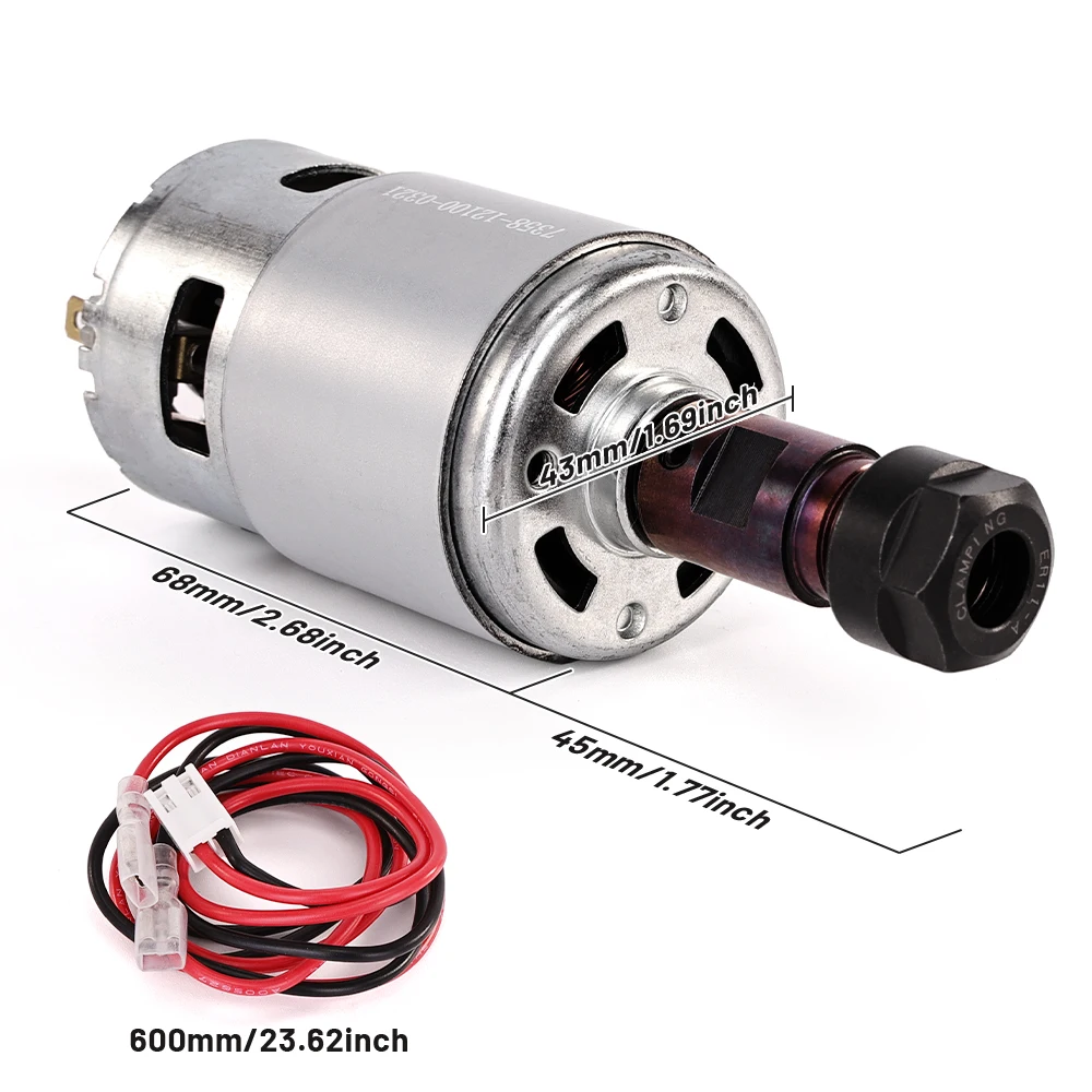 TWOWIN 775 Spindle Motor 20000 RPM DC 24V Mini Ball Bearing Large Torque Low Noise High Power Spindle for CNC 3018 Engraver