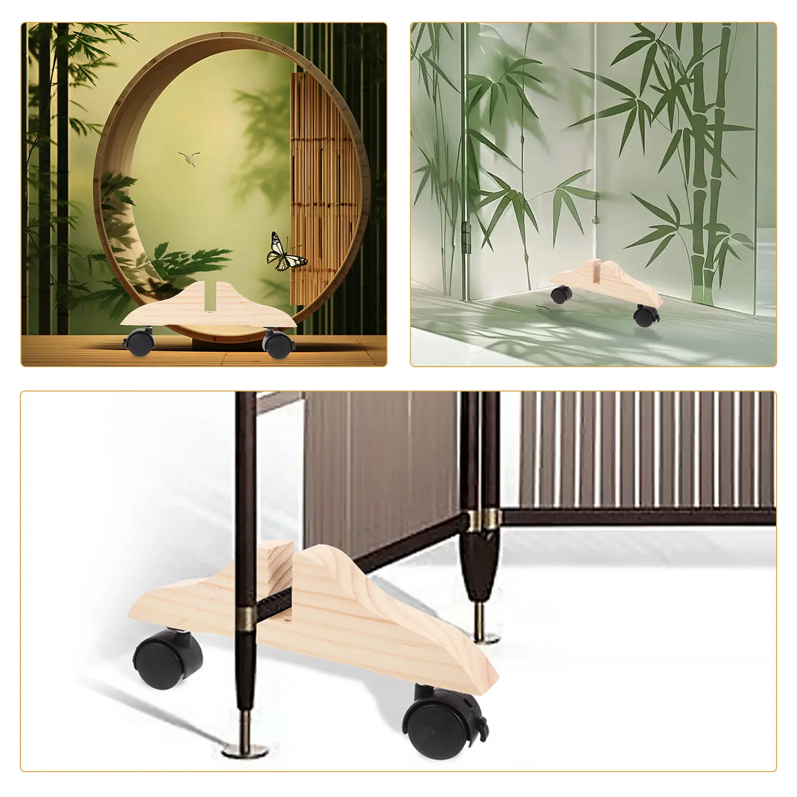 3Pcs Wooden Room Divider Panel Base Stand Movable Support Feet Partition Holder Privacy Screen Bracket for Home Office Use