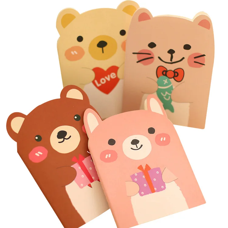 1 Pcs Wholesale Creative Writing Pads Stationery Cute Bear Book Small Animal Notepad Cartoon Portable Notebook Student Prizes