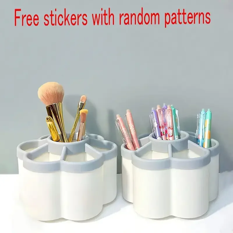 1 Pc 360° Rotating Pen Holder with Free Random Stickers, Flower Shape Desk Pencil Organizer, Multifunctional Multi Compartment