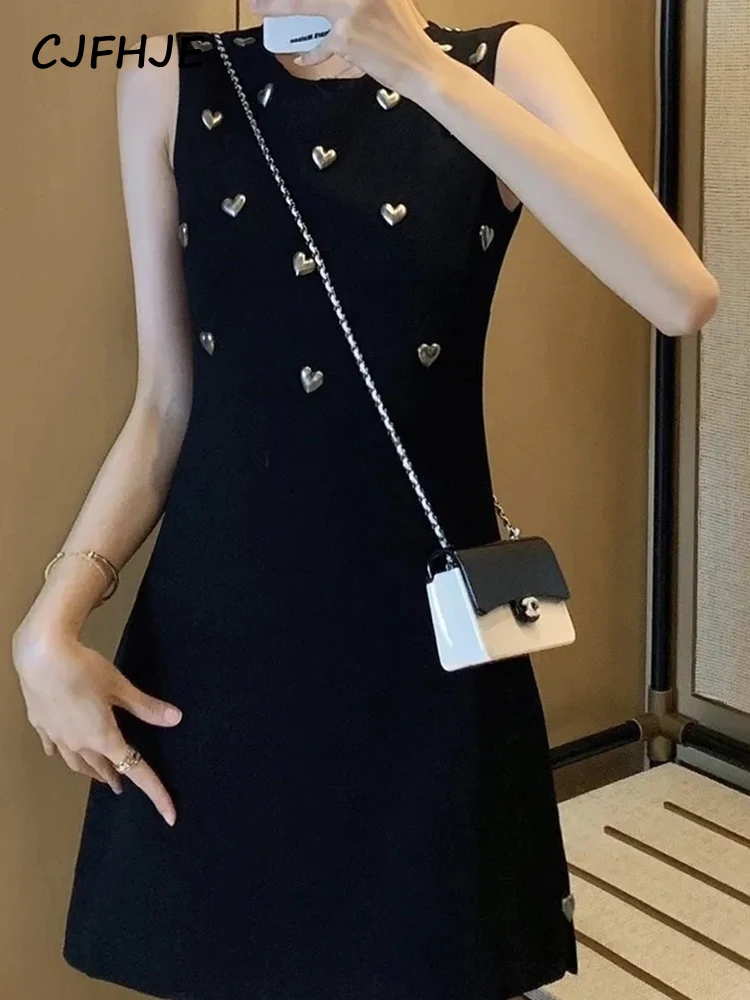 CJFHJE Spring Summer Sleeveless One Piece Dress Women French Style Skinny Black Mini Dress Female Simple Elegant Ladies Dresses