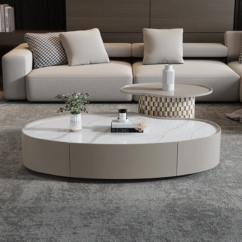 ds-Modern Simple Living Room Rock Panel Coffee Table Cream Style Shaped Cashew Nut Oval mango Creative Coffee Table%