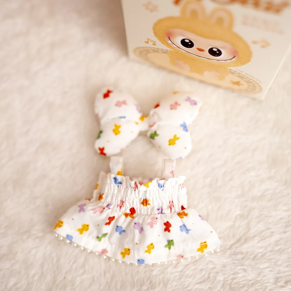 Für 17 cm Labubu Puppen Kleidung VIV2V3 Outfit Erdbeere Kleid Puppen Zubehör Sitzen Party Ändern Kleid Spiel Geschenk Spielzeug