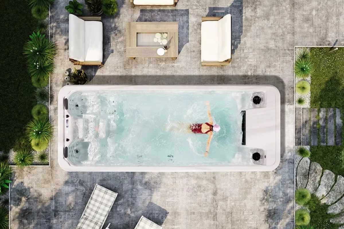 Fiberglass Acrylic Aboveground Designs Outdoor Family Swim Spa Rectangular Endless Swimming Pool
